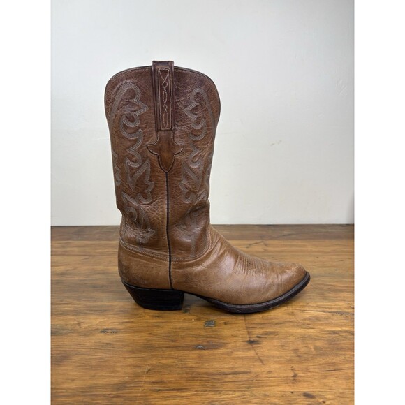 Vtg Lucchese 1883 Tan Burnished Ranch Hand Cowhide Cowboy Boots Mens 10 E Wide main image 5